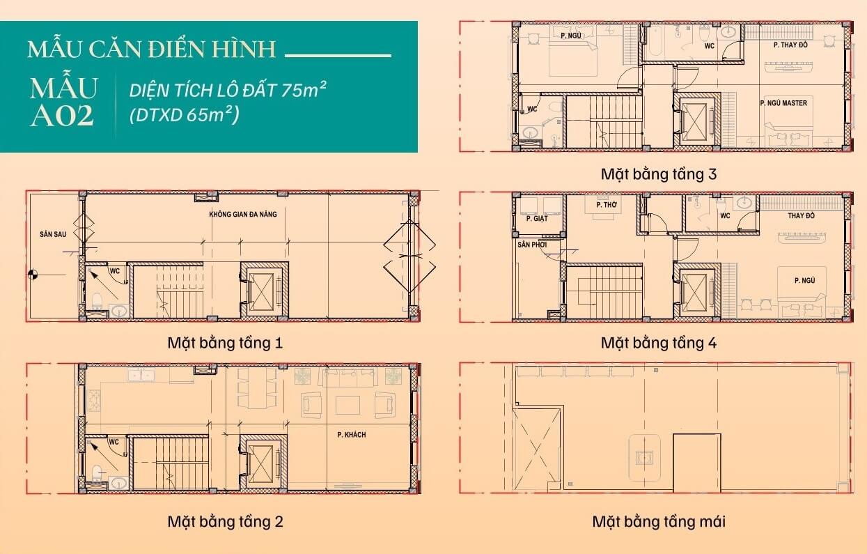 Mặt bằng mẫu Shophouse điển hình 75m2